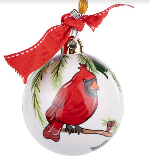 MERRY CHRISTMAS RED BIRD BRANCHES ORNAMENT