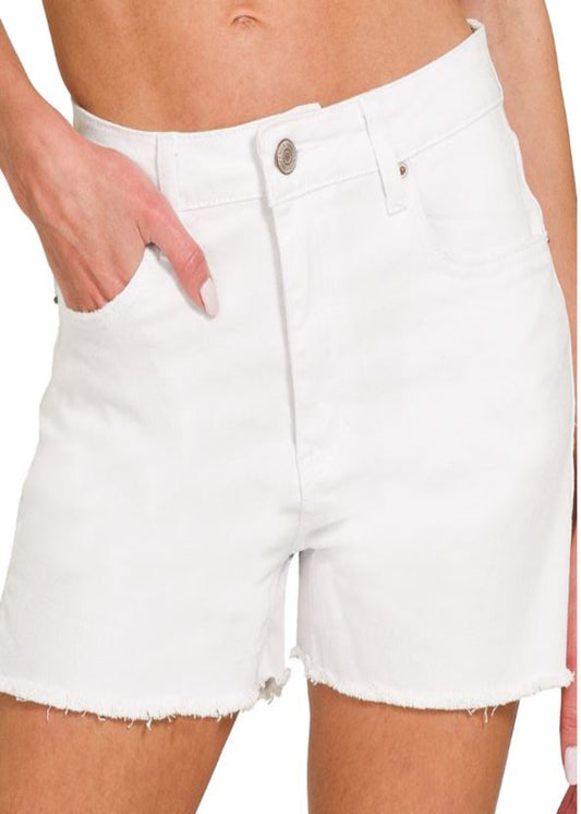 ACID WASHED FRAYED CUTOFF HEM SHORTS - WHITE