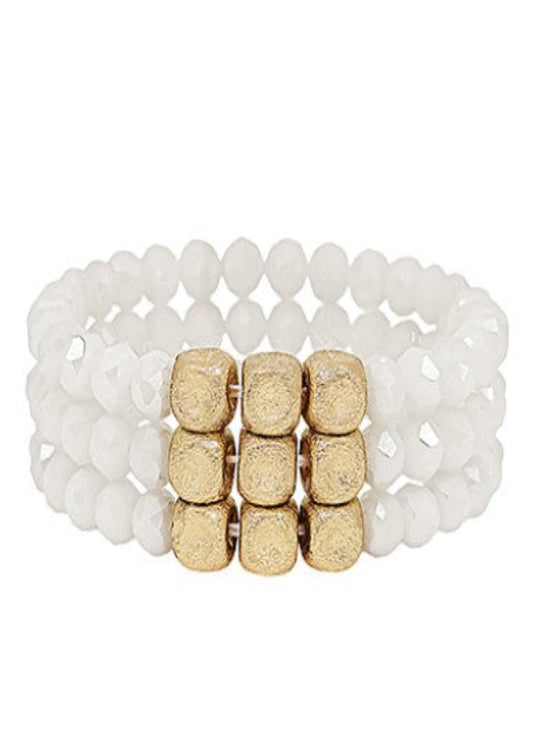 SQUARE SATIN ACCENT & BEADS 3 SET BRACELET