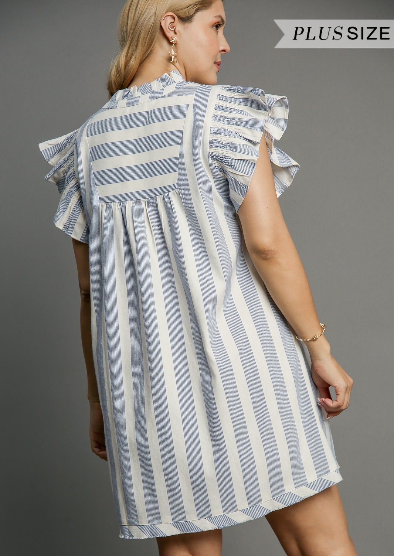 KOASTAL STRIPED V-NECK DRESS PLUS-BLUE