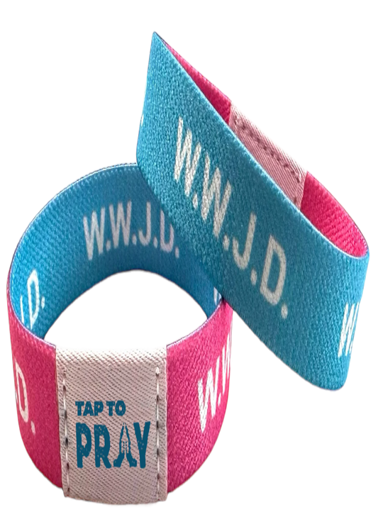 Tap To Pray Wristbands - Blue & PInk WWJD - XSMALL