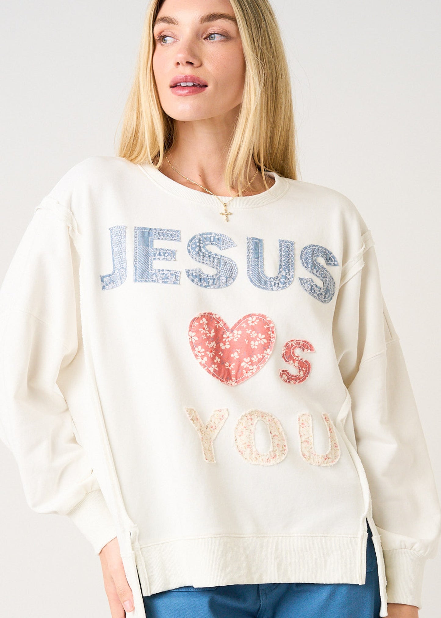 JESUS PATCHWORK SWEATSHIRT - OFF WHITE