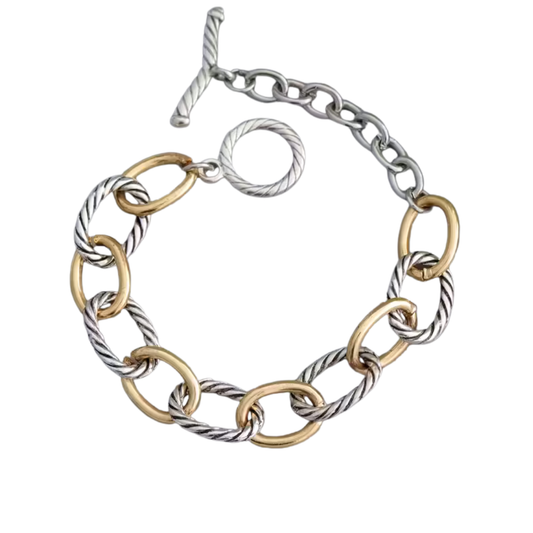 ALLOY OVAL LINK BRACELET - TWO TONED