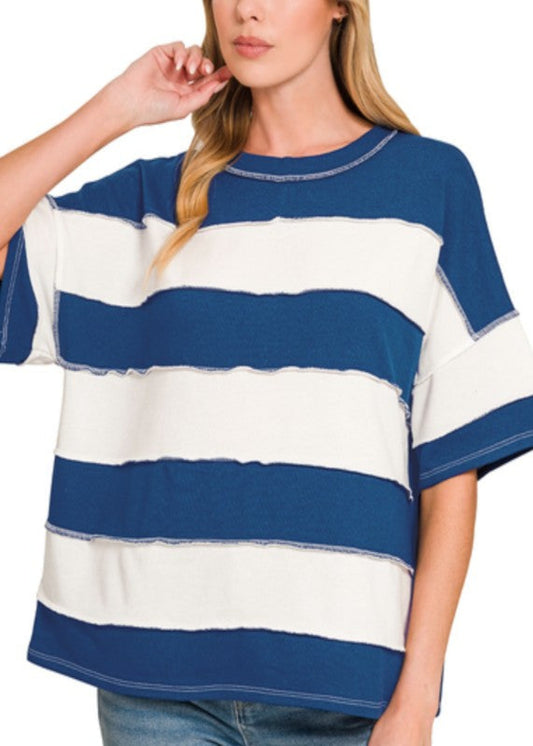 AMELIA STRIPPED TOP - NAVY
