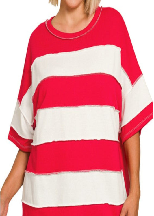 AMELIA STRIPPED TOP PLUS - RUBY