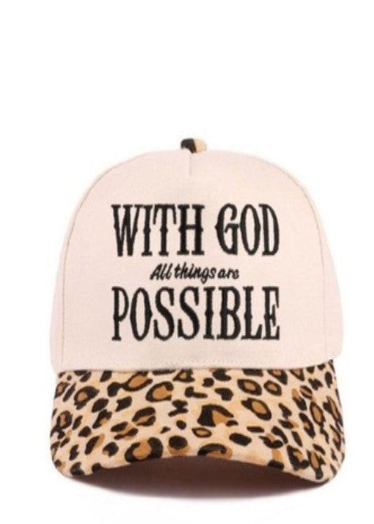 WITH GOD ALL THINGS ARE POSSIBLE HAT - LEOPARD