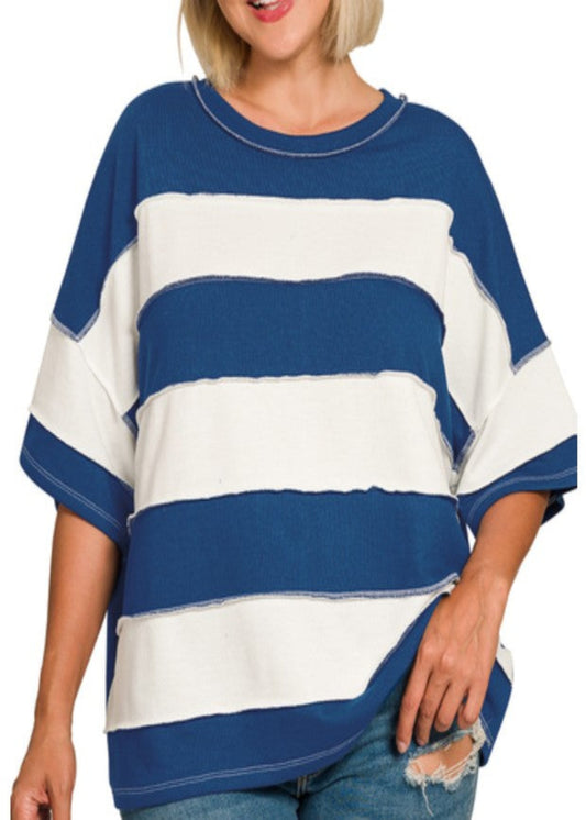 AMELIA STRIPPED TOP PLUS - NAVY