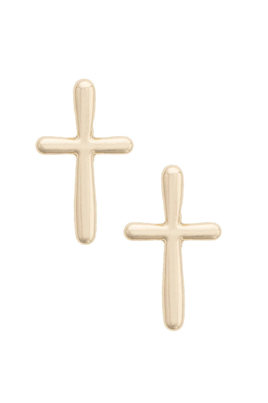 Flora Skinny Cross Studs in Shiny Gold