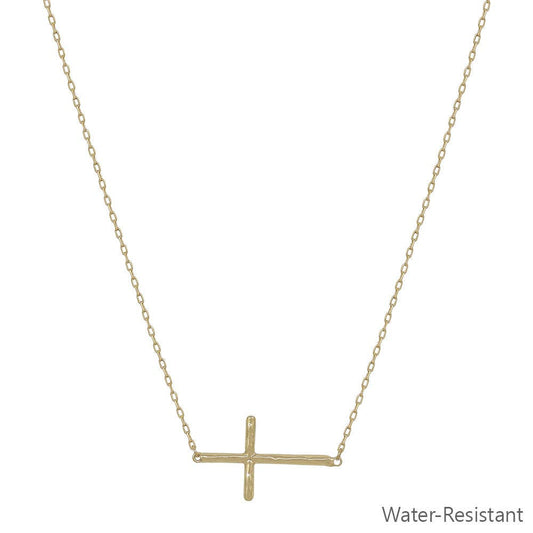 Gold Chain with Gold Sideway Cross 16"-18" Necklace