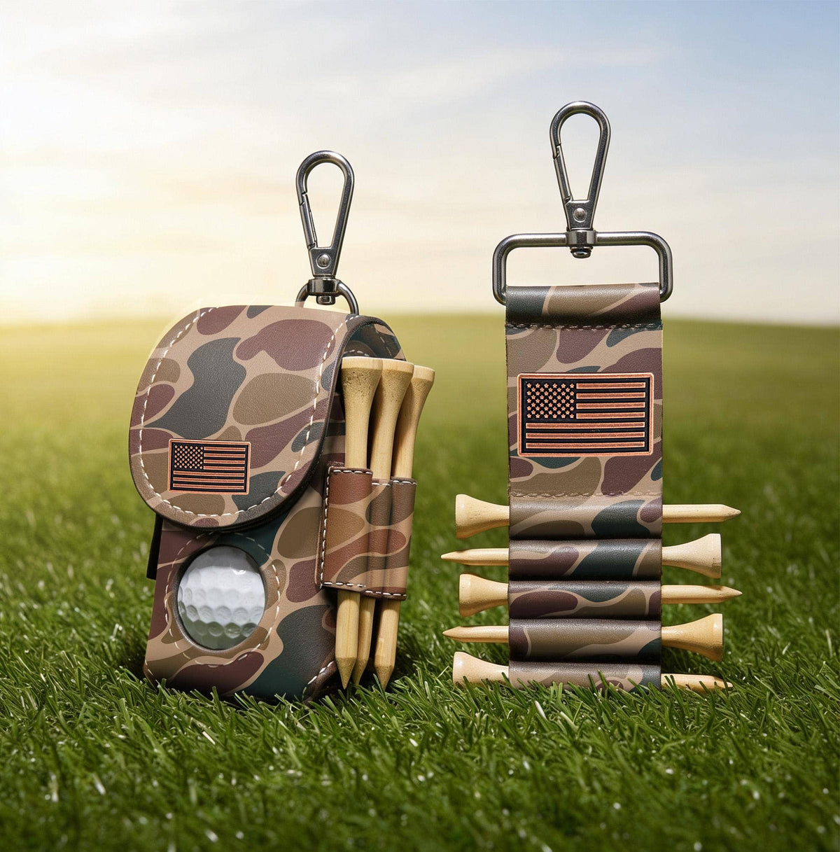 American Flag Leather Golf Ball and Tee Holder