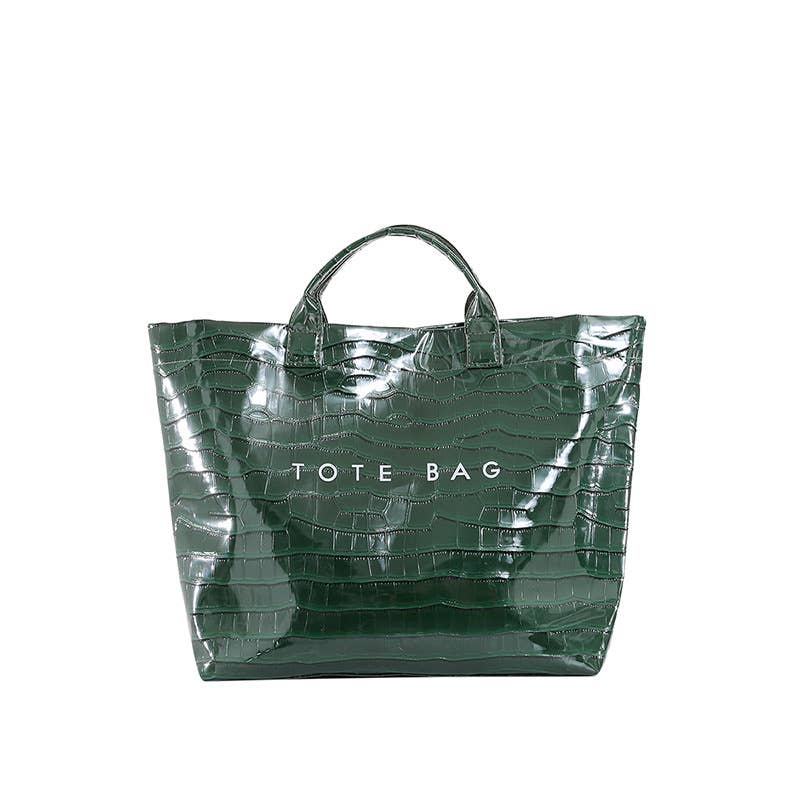Crocodile Embossed Tote Bag PVC Handbag: Green / M