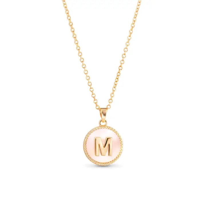 Gold Mother of Pearl Initial Necklaces