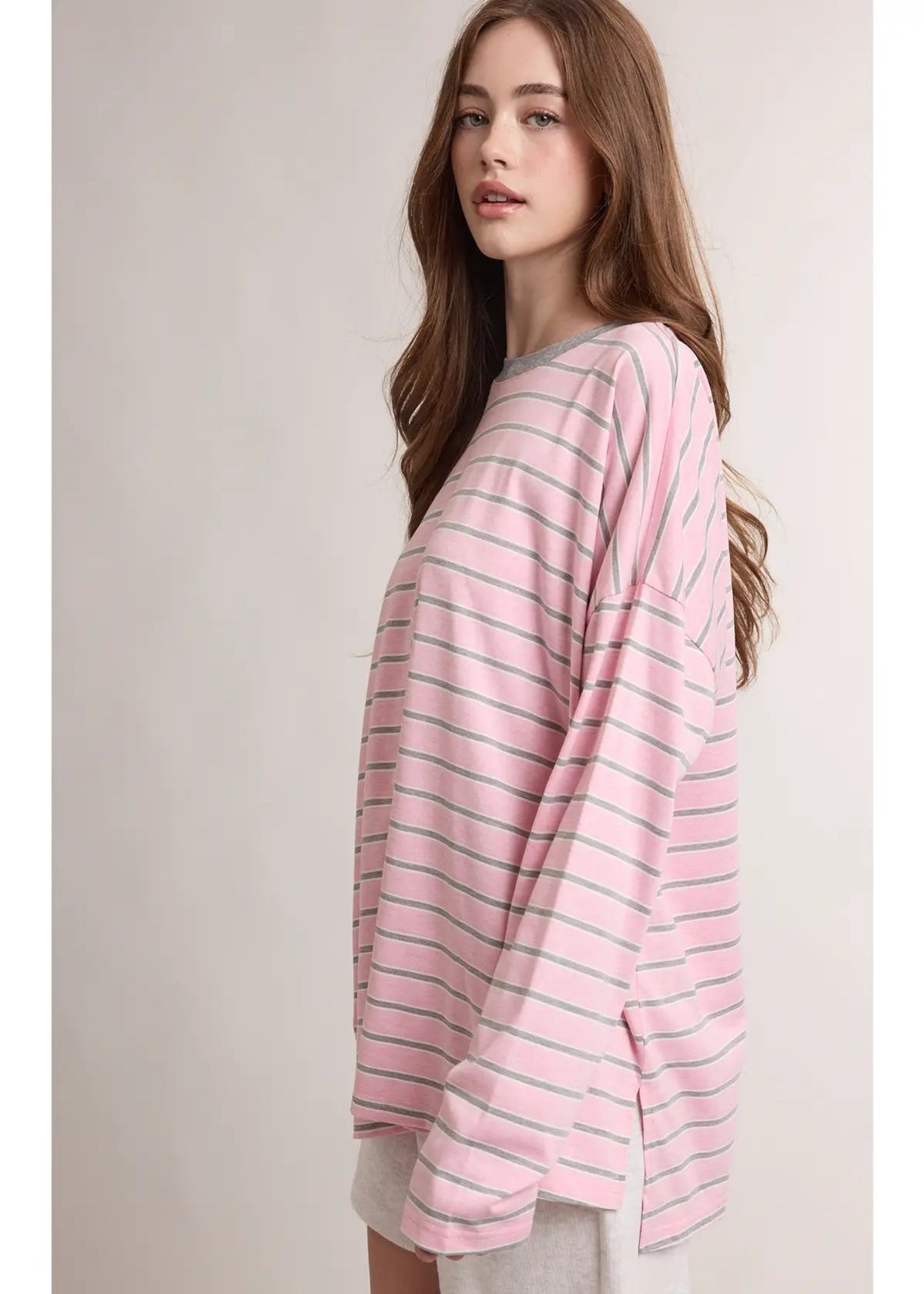 ALLISON TOP - PINK/GREY