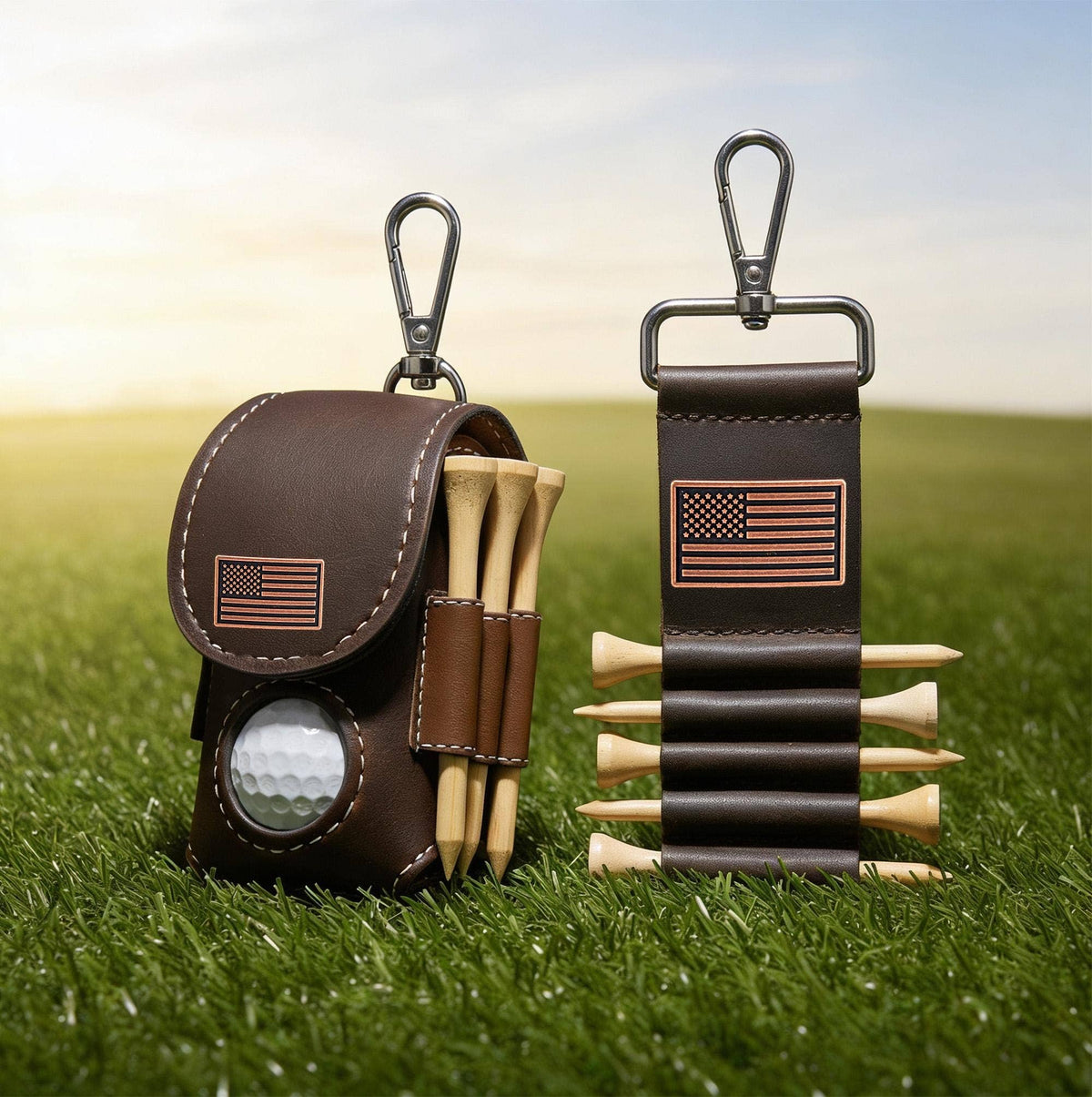 American Flag Leather Golf Ball and Tee Holder