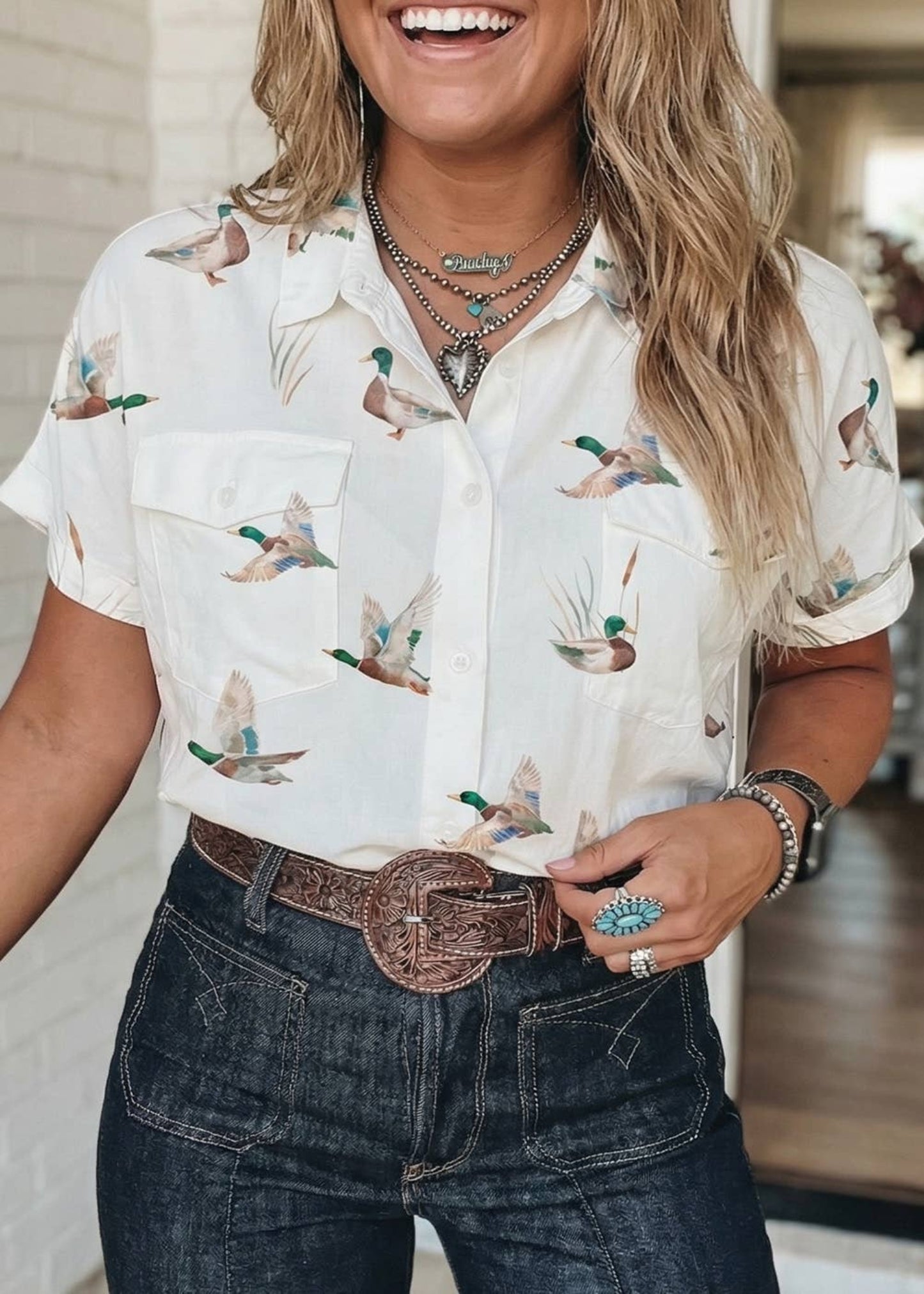 Mallard Printed Button Flap Pocket Shirt