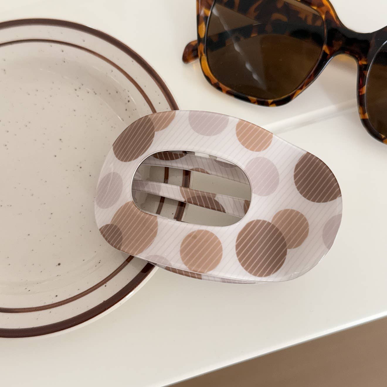 BROWN POLKA DOT HAIR CLIP