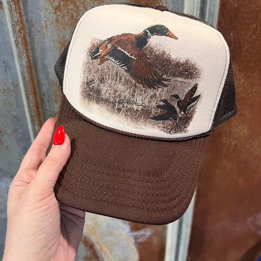 Retro Duck Trucker Cap - Multiple Color Options | Brown & Tan