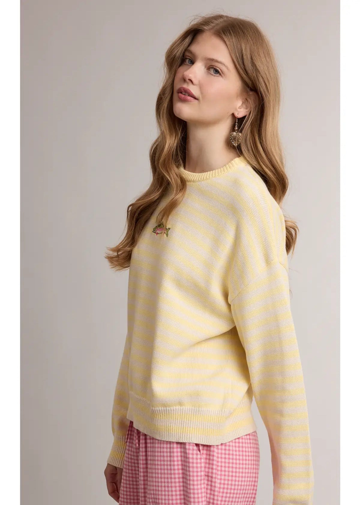 STRIPED FISH SWEATER - LEMON/CREAM