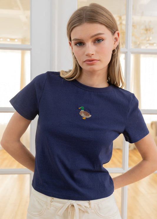 MINI DUCK EMBROIDERED TEE - NAVY