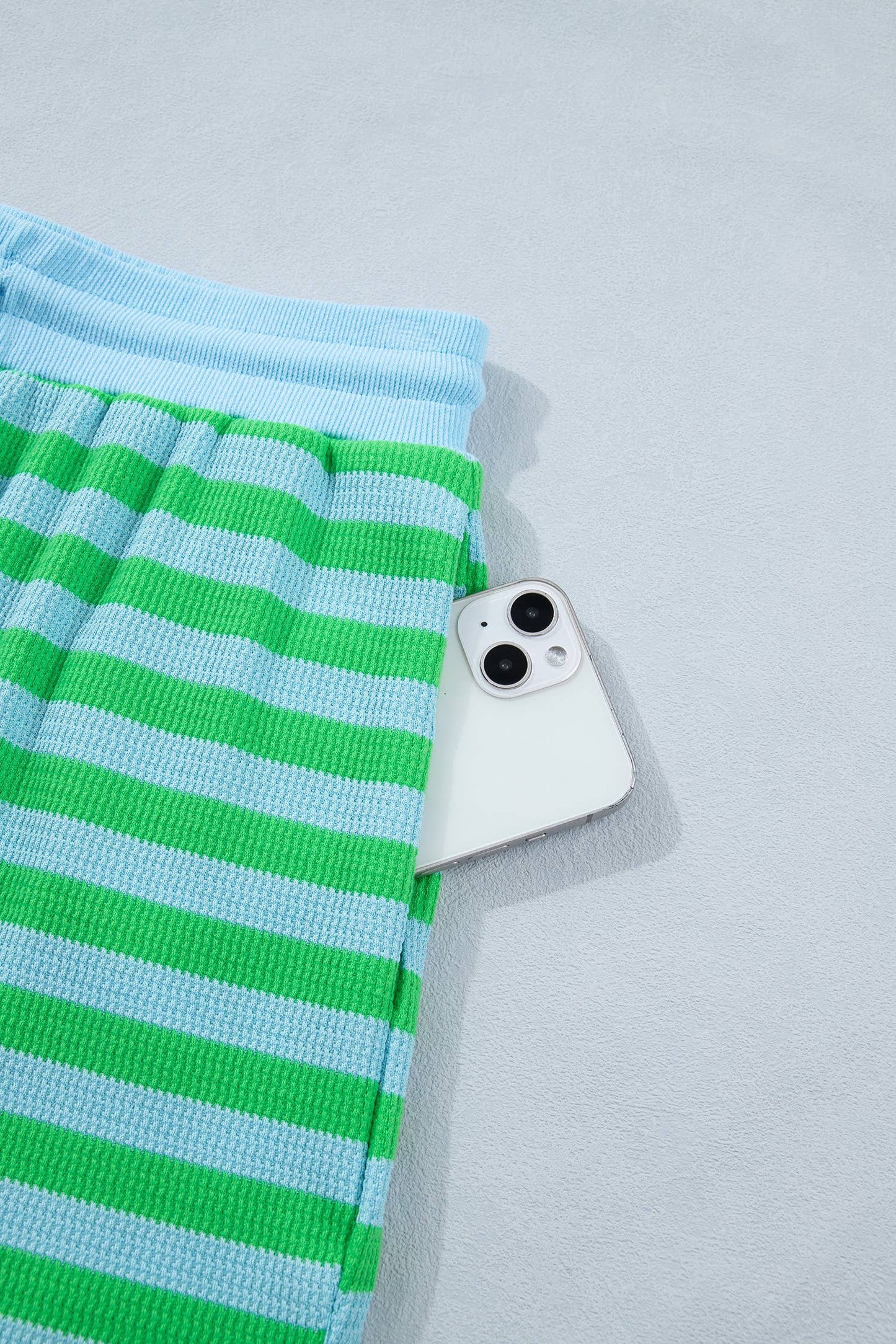 Stripe Spring Puff Sleeve Shirt Matching Shorts Set