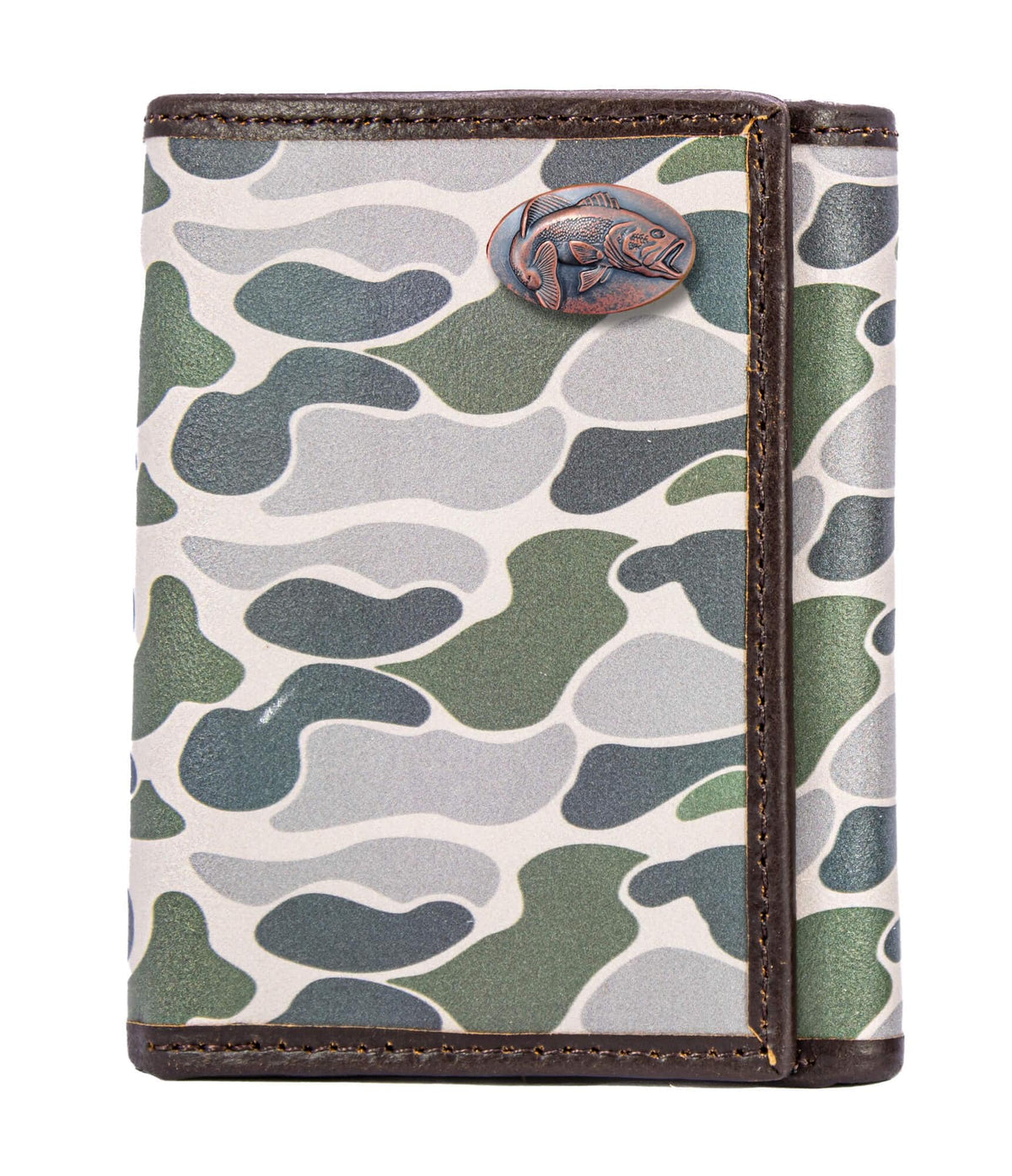 Bass Men's Trifold Old School Camo Leather Wallet