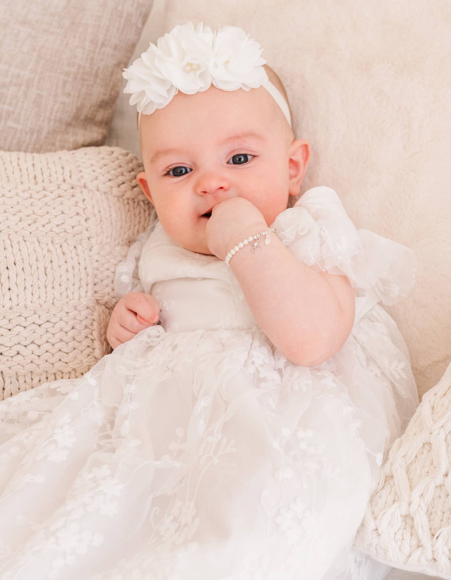 Girls Silver Pearl Baby Baptism Bracelet, 1st Communion Gift