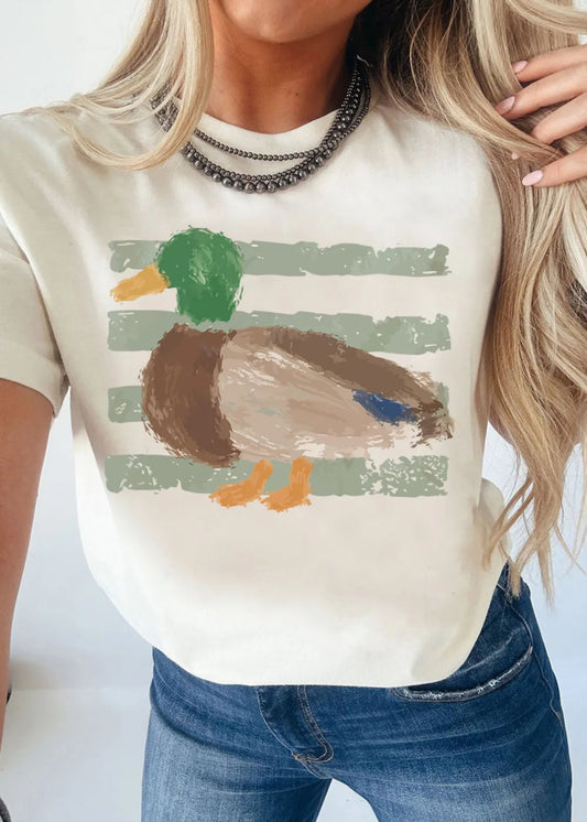 WHITE WESTERN DUCK GRAPHIC T-SHIRT