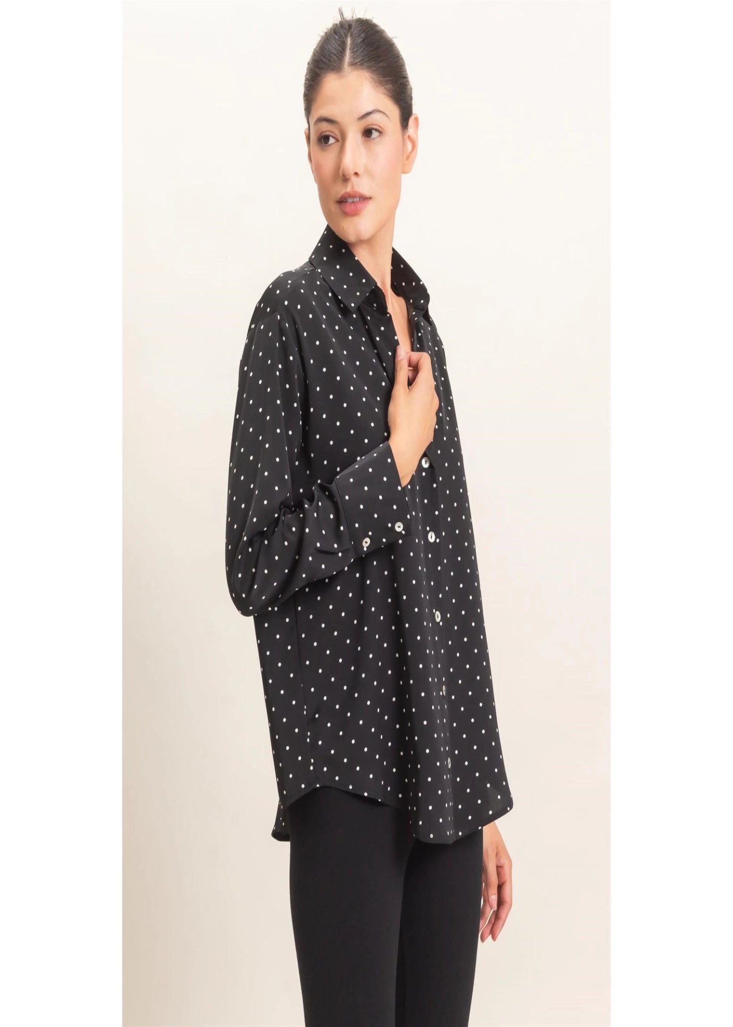 MADDIE TOP - BLACK POLKA DOT