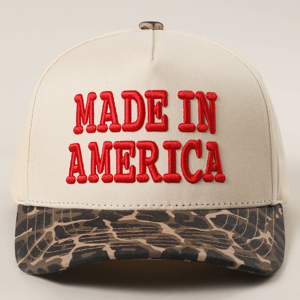 MADE IN AMERICA 3D EMBROIDERED TWO TONE LEOPARD BRIM TRUCKER HAT