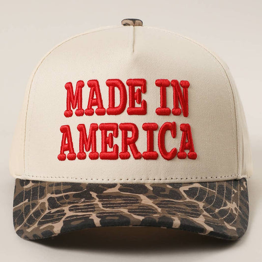 MADE IN AMERICA 3D EMBROIDERED TWO TONE LEOPARD BRIM TRUCKER HAT
