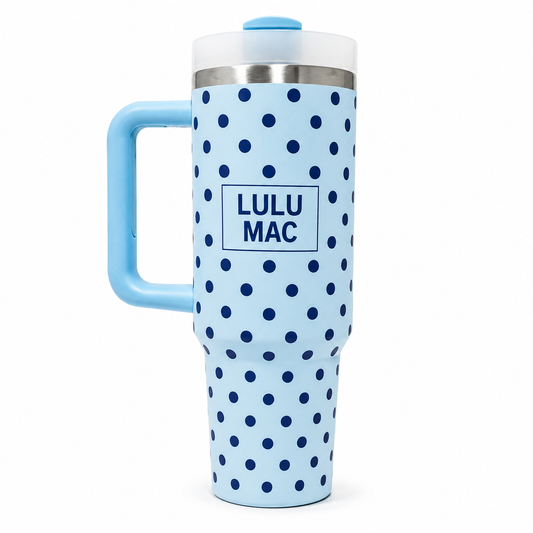 LIGHT BLUE/NAVY DOT TUMBLER