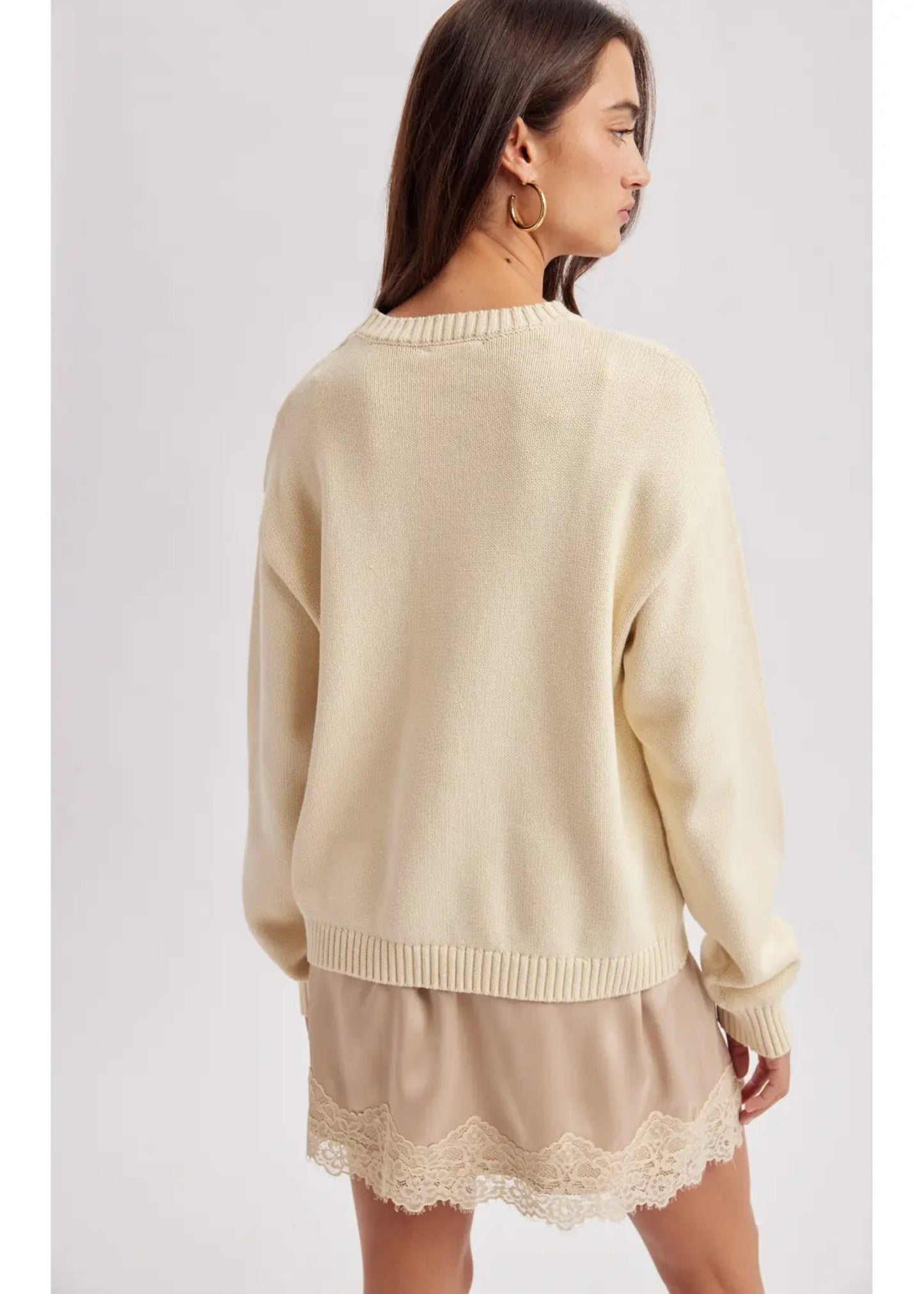 HORSESHOE GRAPHIC SWEATER - CREAM/CAMEL