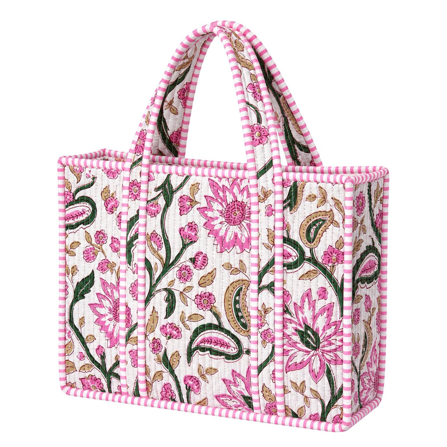 Pink and Green Floral Quilted Bag Print