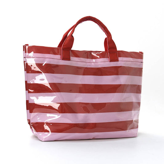 Colorblock Striped Tote Bag Striped Red Waterproof Beach Bag
