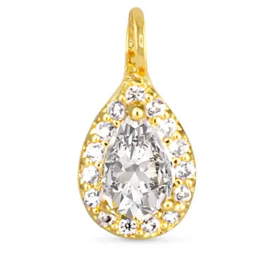 Cz Pear Halo Necklace Charm - Gold