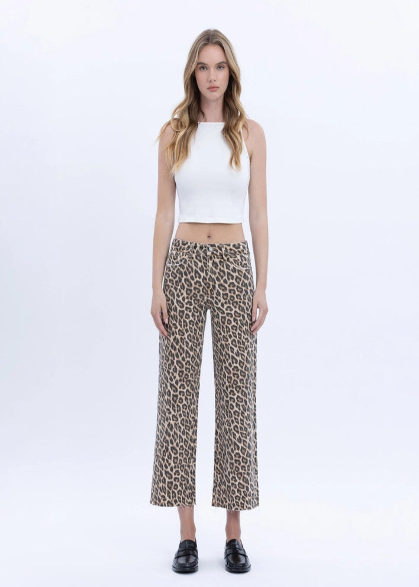 High Rise Animal Print Crop Wide Leg Jeans