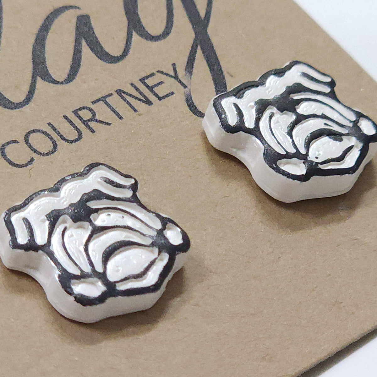 White and Gold Bulldog Earrings