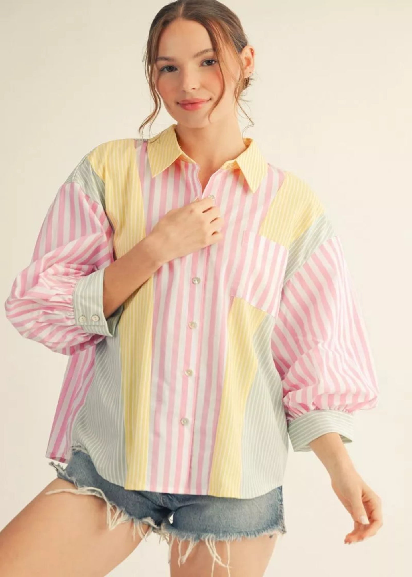 SHERBERT BUTTON UP - PINK/YELLOW