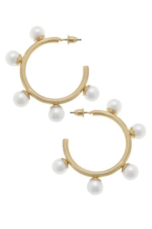 ALLISON BALL BEAD HOOP EARRINGS-IVORY