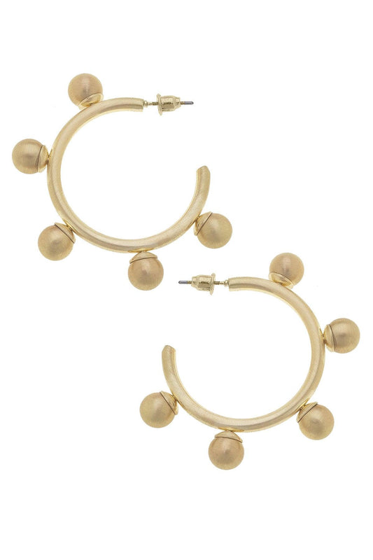 ALLISON BALL BEAD HOOP EARRINGS-SATIN GOLD