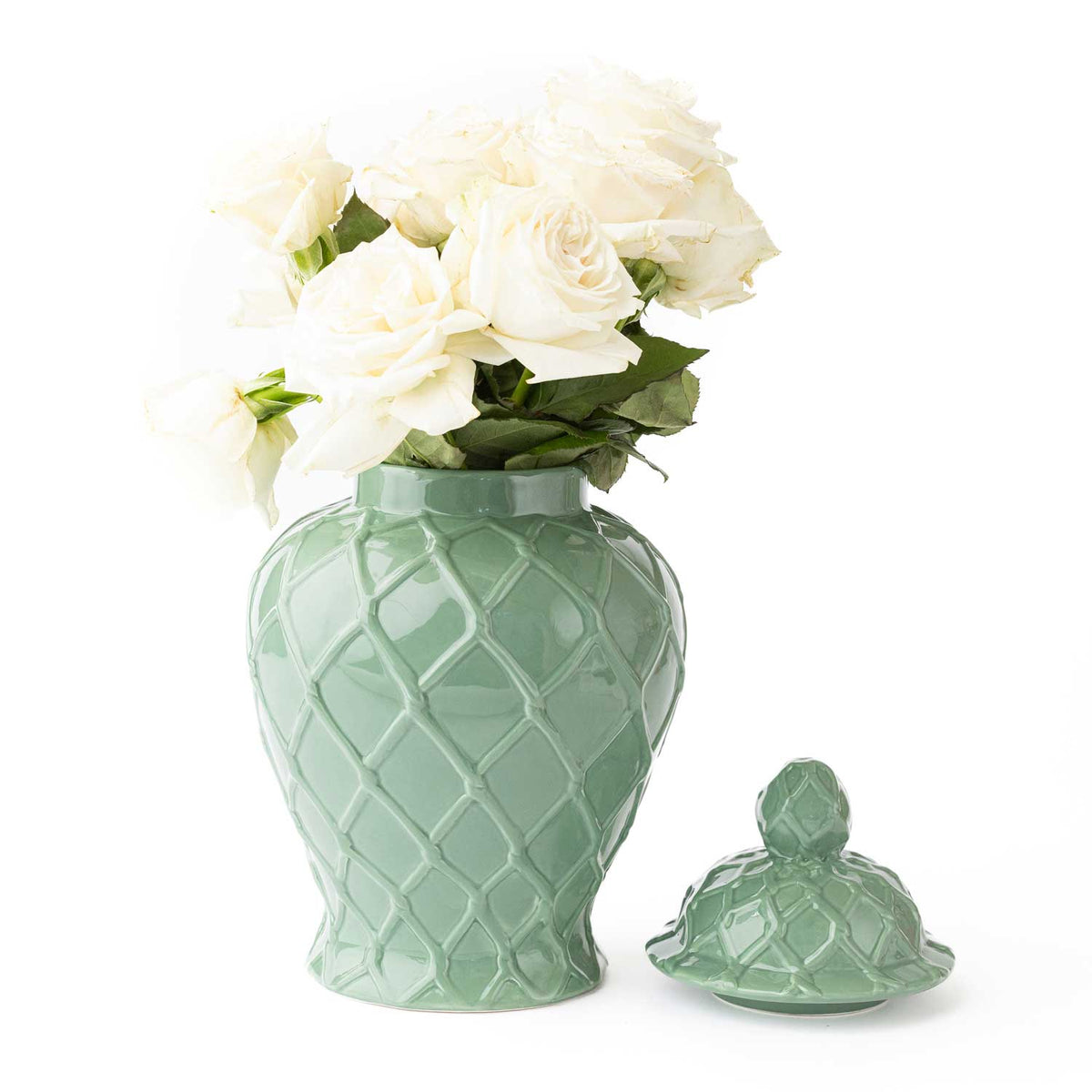 Green Textured Ginger Jar with Lid - Extra Large