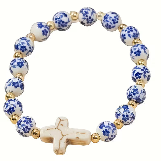 NICHE DESIGN BLUE AND WHITE BRACELET - CROSS