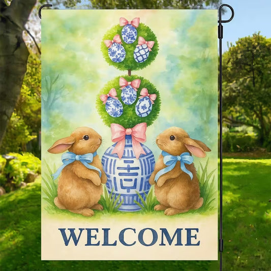 PREPPY CHINOISERIE SPRING GARDEN FLAG - BUNNIES