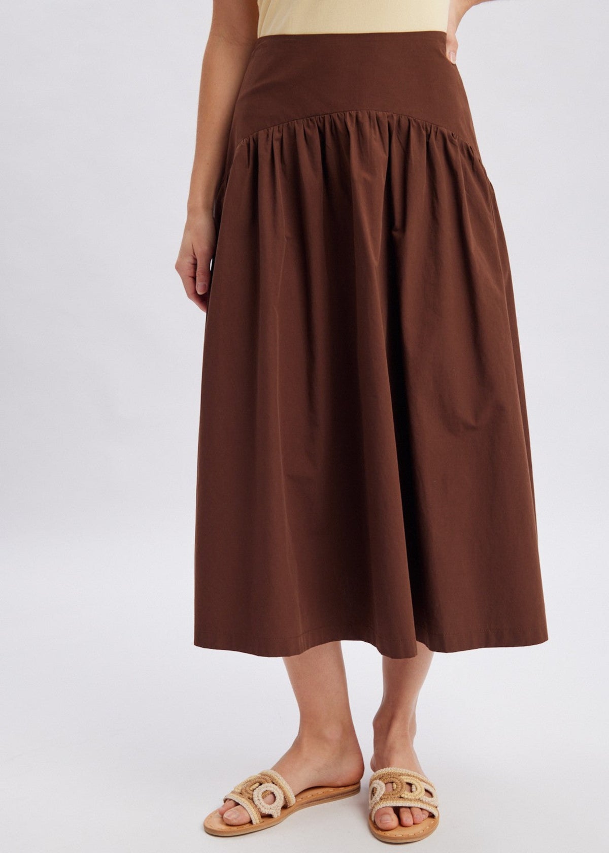 Cotton Drop-waist Midi Skirt
