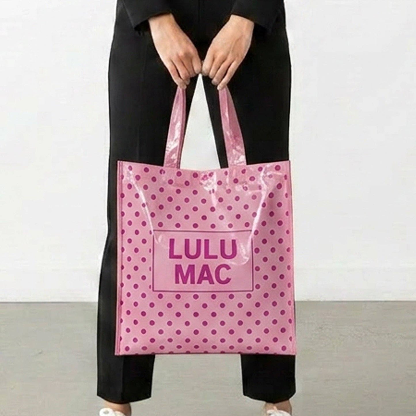 LM-BG-1004 REUSABLE TOTE-LIGHT PINK HOT PINK DOT