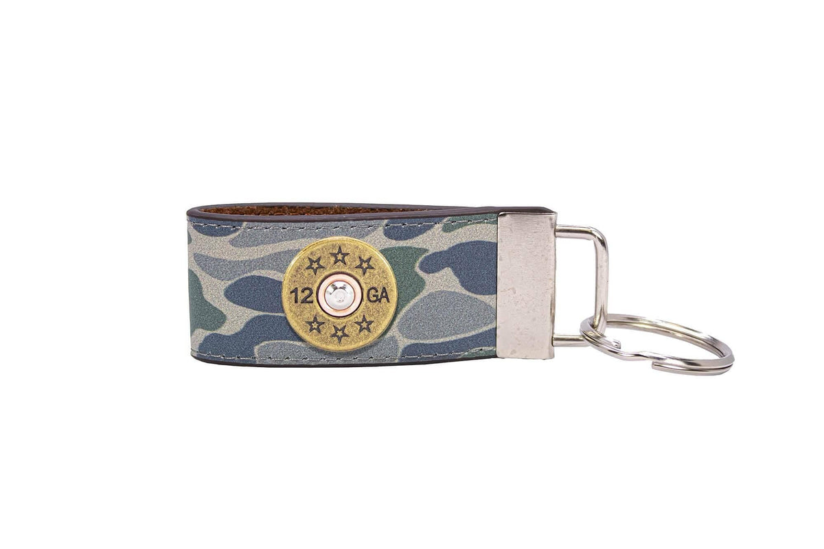 Shotshell Hunting Old School Camo Leather Loop Keychain.