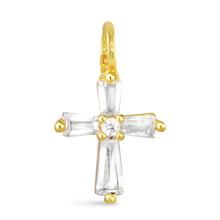 Cz Tapered Cross Necklace Charm - Gold