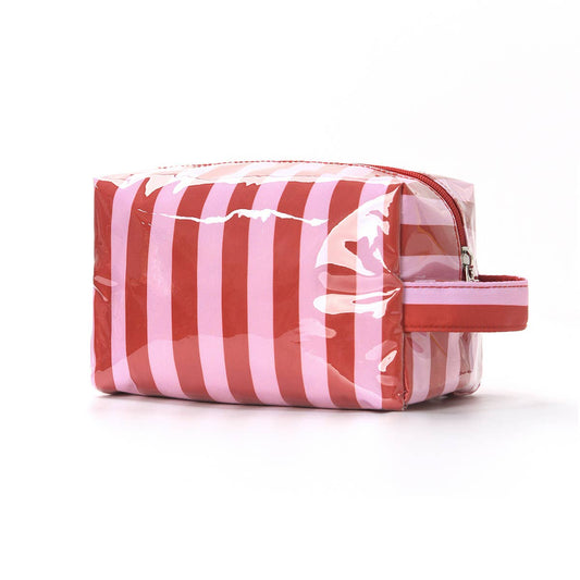 Makeup Bag Red Striped Waterproof Cosmetic Pouch
