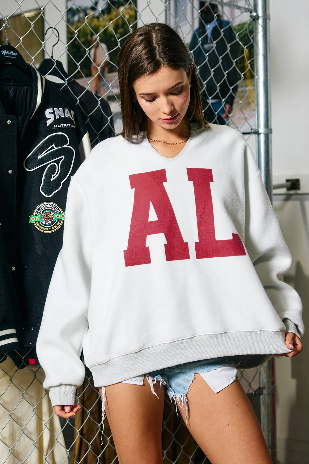 'Alabama/AL' Reversible Oversized V-NECK Pullover
