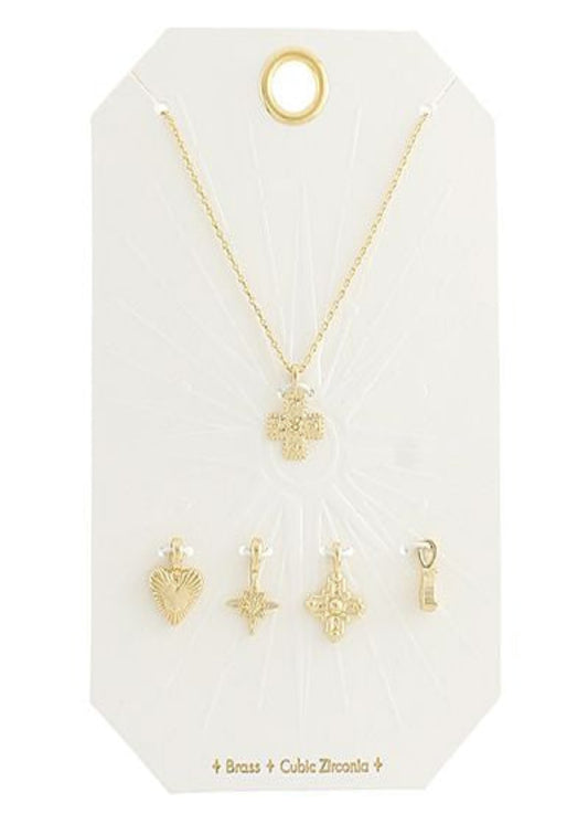 Cross & Heart Multi Charm Necklace Set